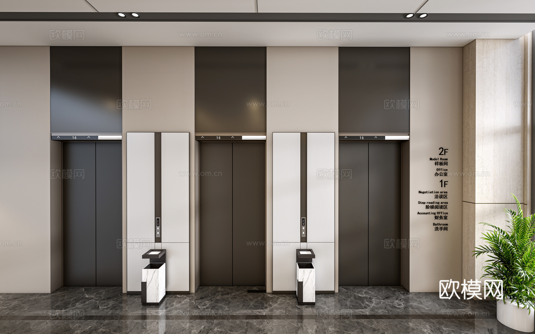 现代电梯厅 电梯门 电梯间su模型