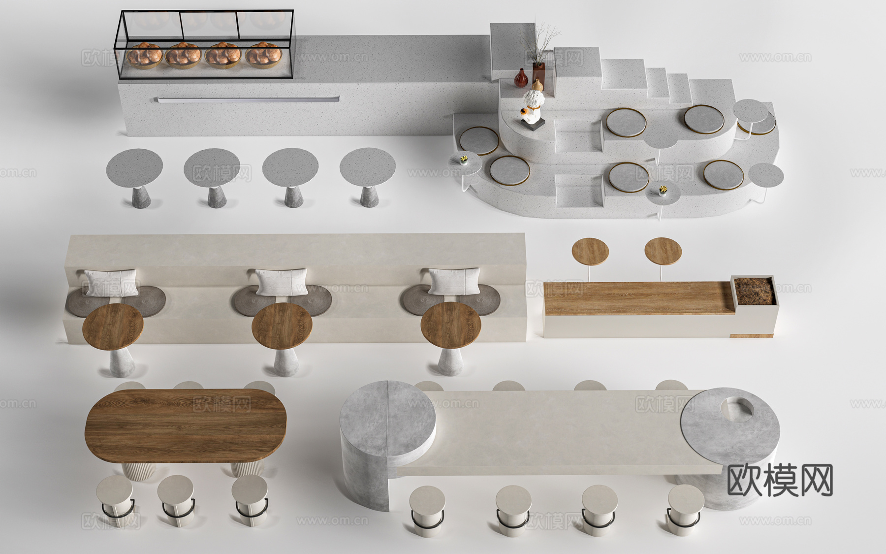 现代咖啡厅桌椅 餐饮桌椅 休闲桌椅 奶茶店桌椅su模型