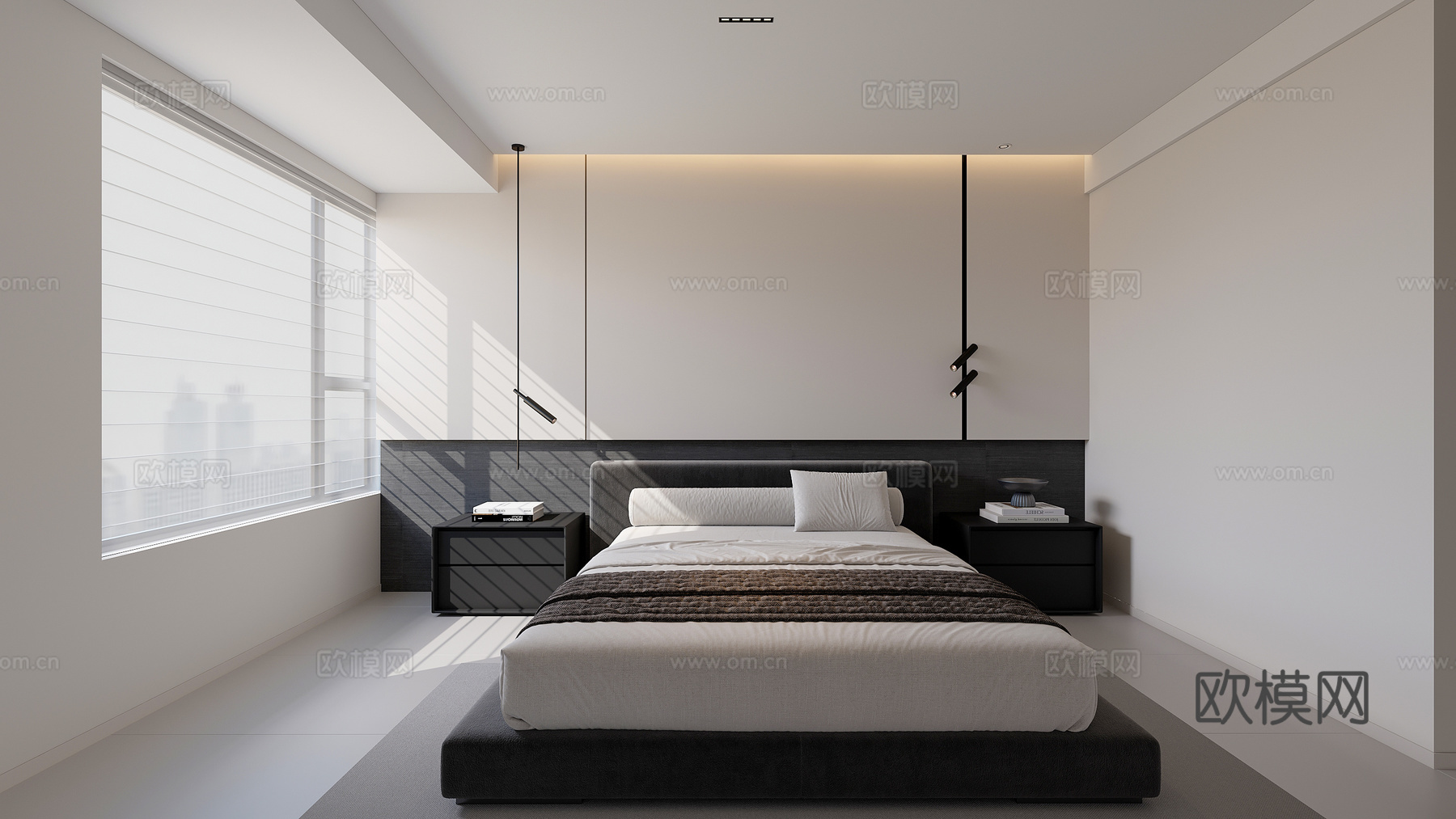 现代极简黑白灰卧室su模型