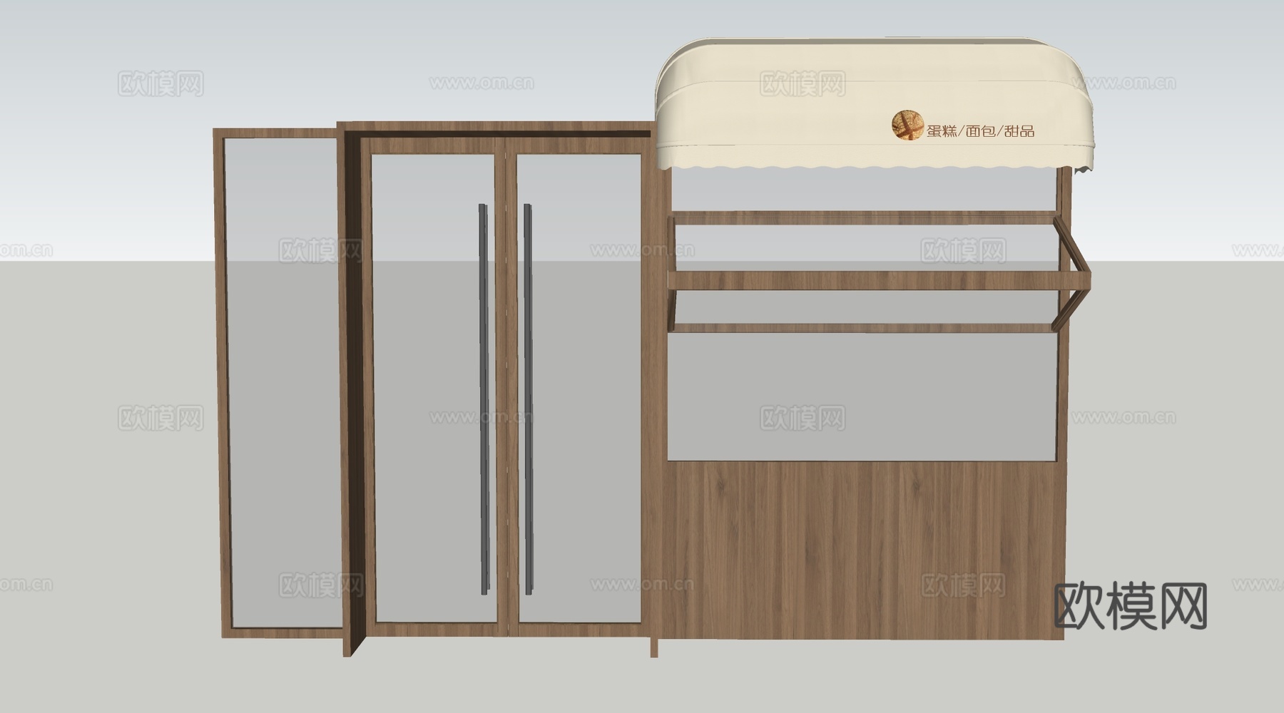 现代店铺玻璃门 咖啡厅门 奶茶店玻璃门 玻璃双开门su模型