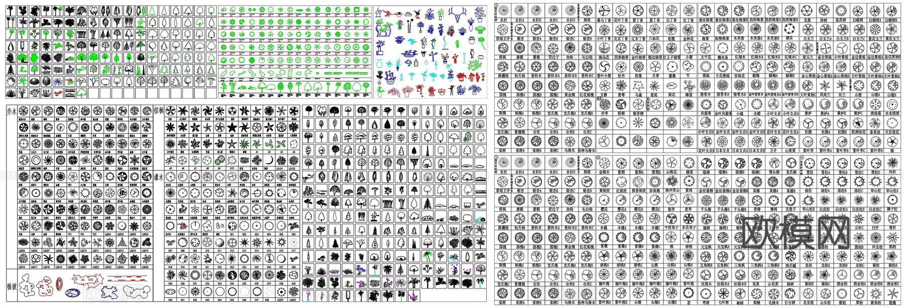 常用园林植物苗木图例盆栽CAD素材图库cad施工图