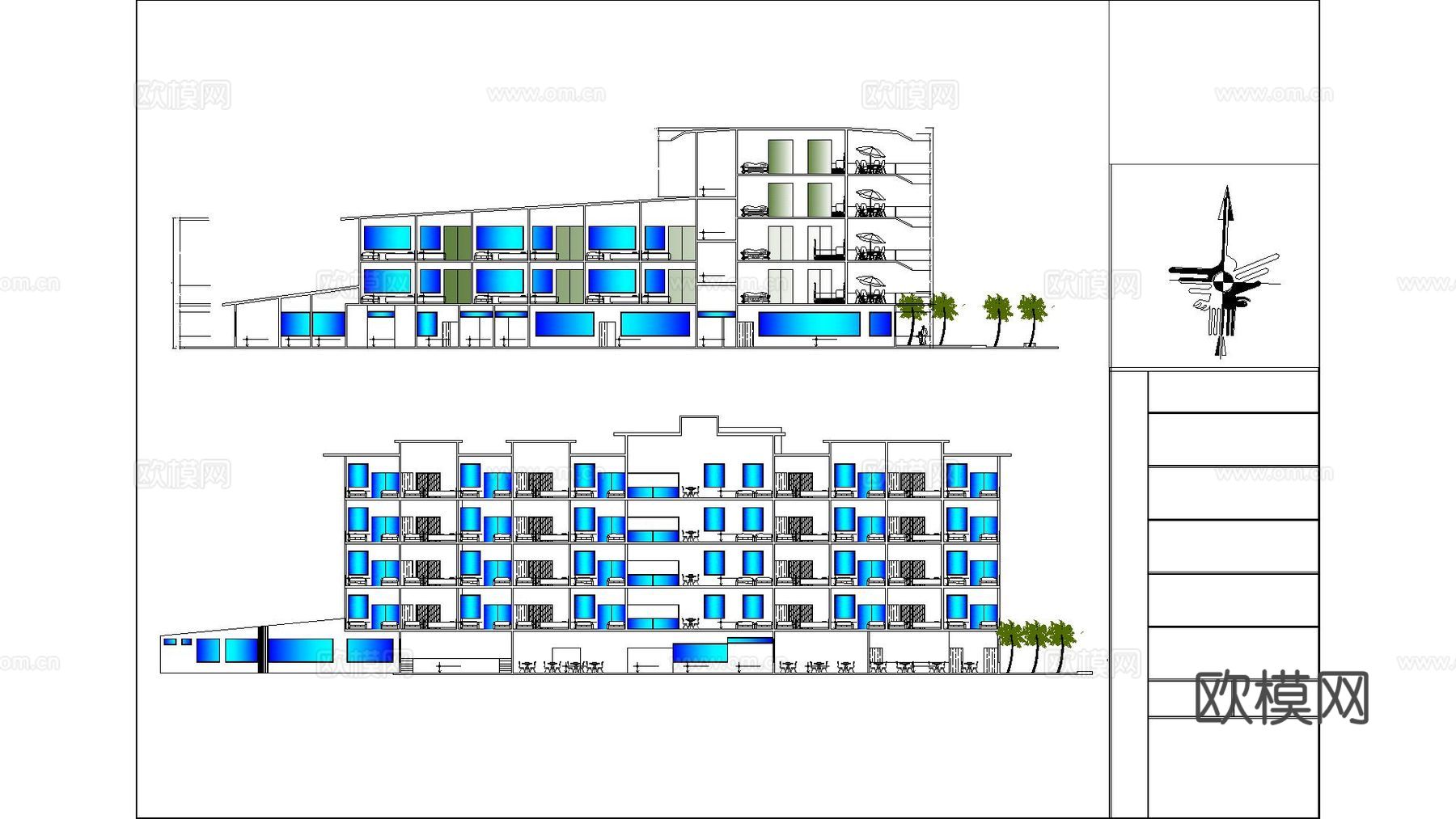星级酒店平面方案 客房 娱乐区cad施工图下载（渲染图4）