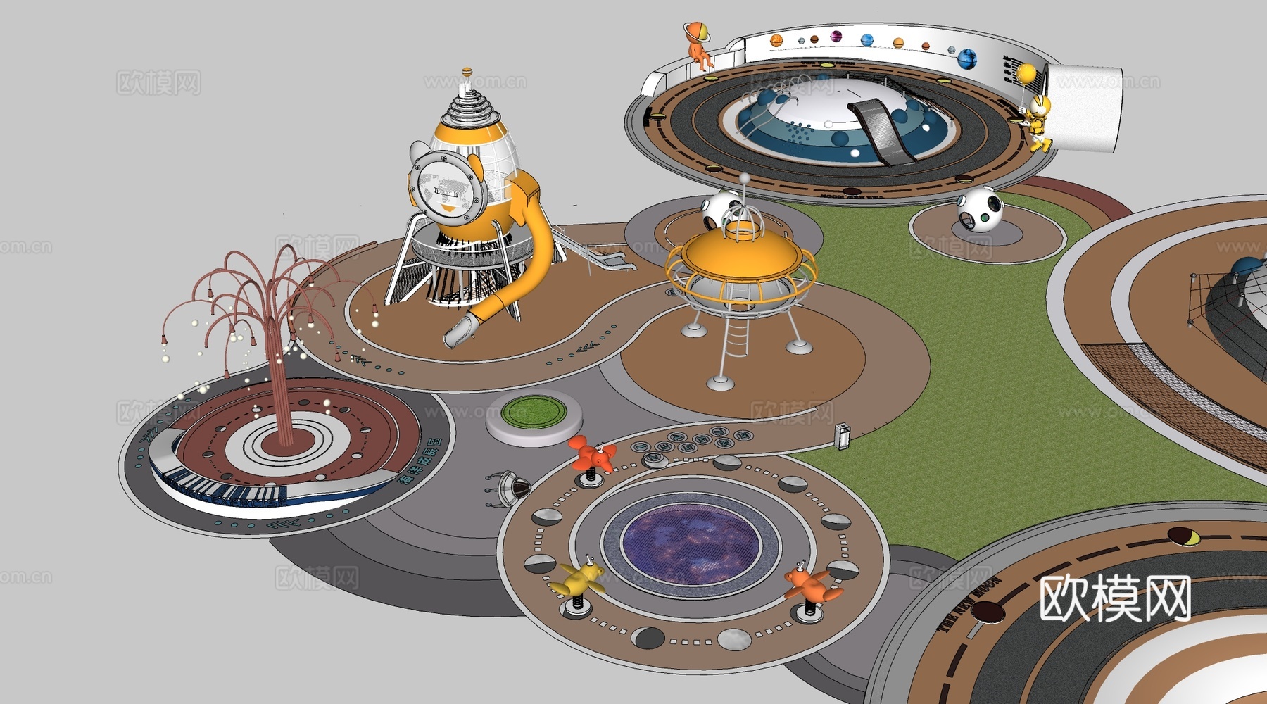 现代户外儿童游乐区 户外儿童游乐场 儿童塑胶场地su模型