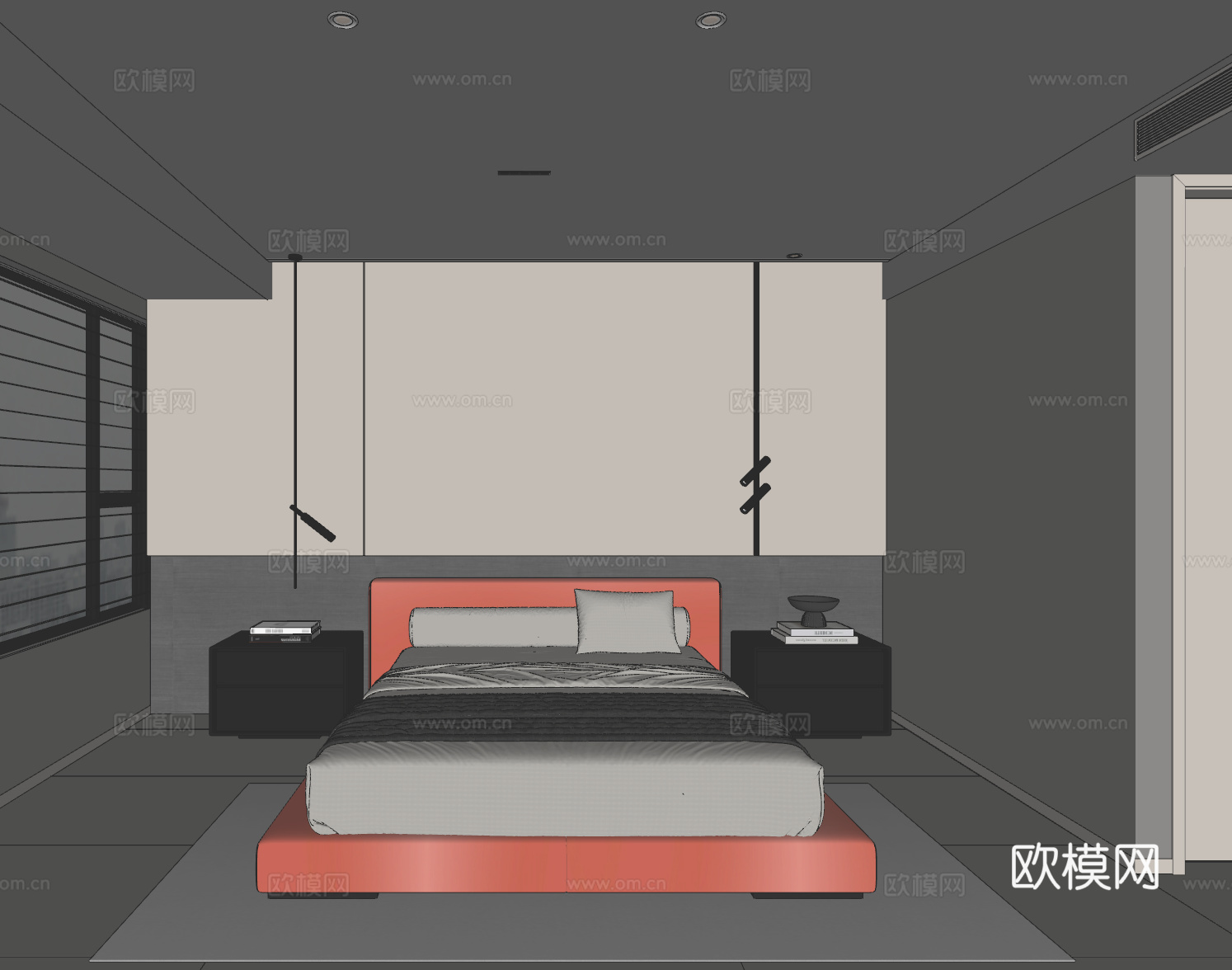 现代极简黑白灰卧室su模型