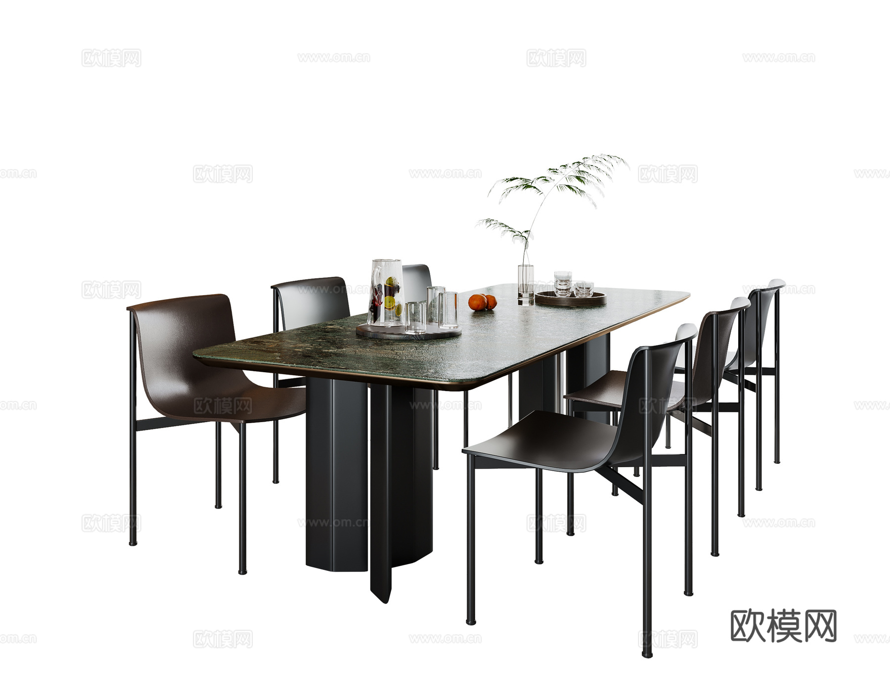 现代意式餐桌椅su模型