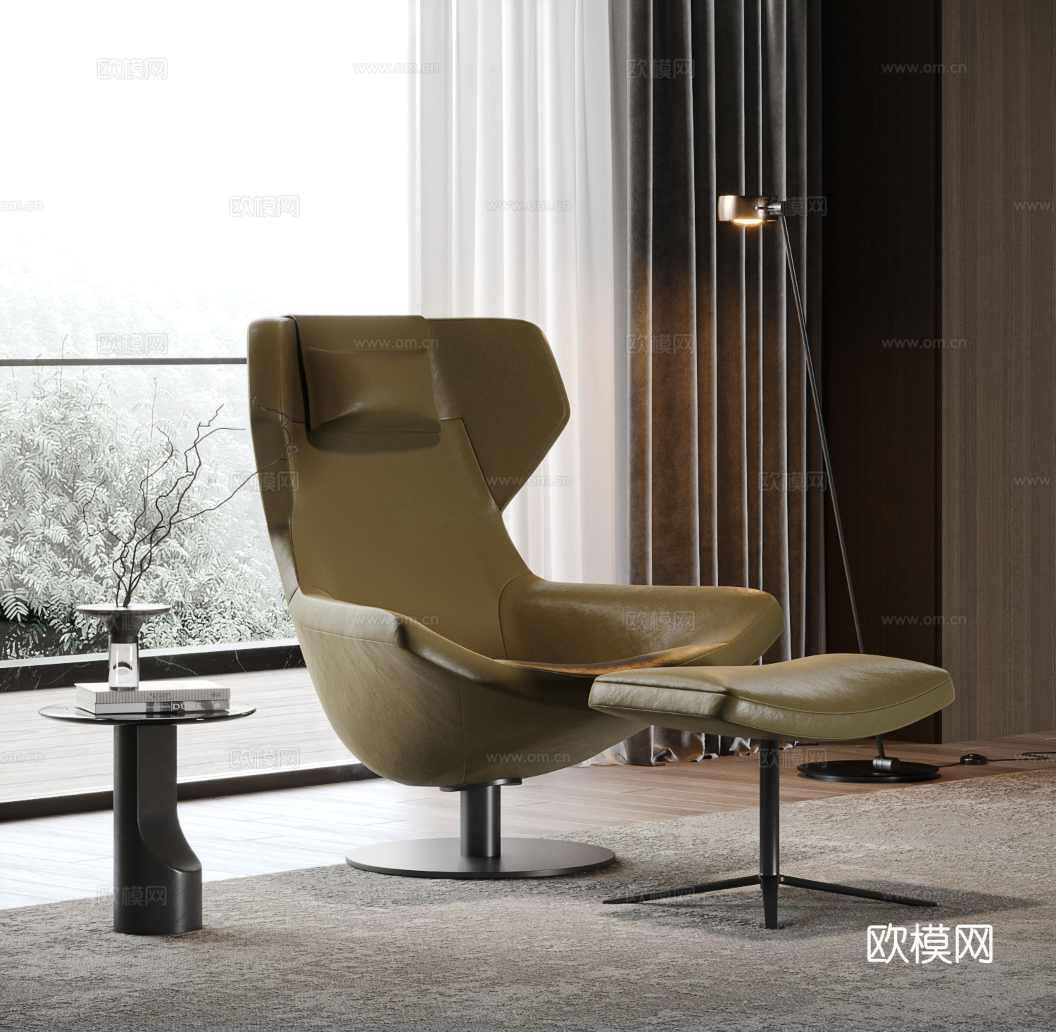 B&amp;B 现代休闲椅 沙发椅 单人沙发 边几 落地灯su模型