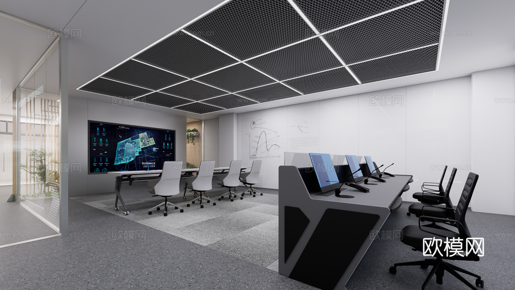 现代监控室su模型