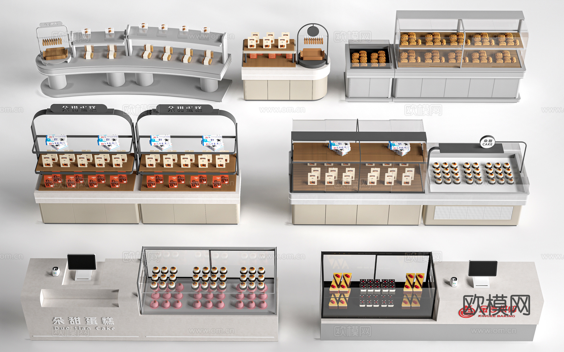 现代咖啡吧台 甜品店货架 收银台 服务台su模型