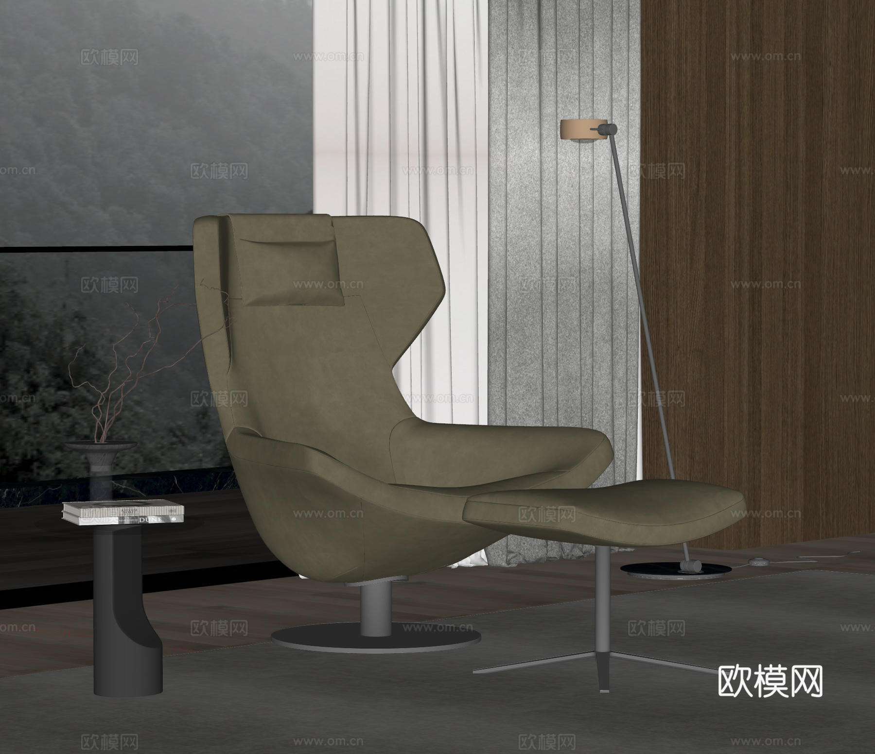 B&amp;B 现代休闲椅 沙发椅 单人沙发 边几 落地灯su模型