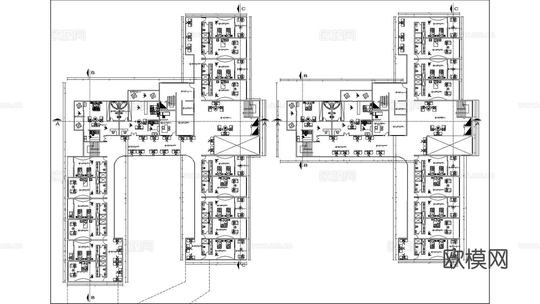 星级酒店平面方案 客房 娱乐区cad施工图下载（渲染图2）