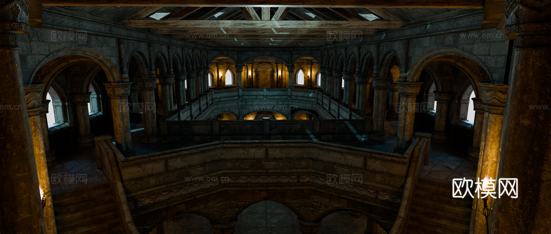 中世纪建筑 复古建筑 西方建筑 中世纪房屋大厅su模型