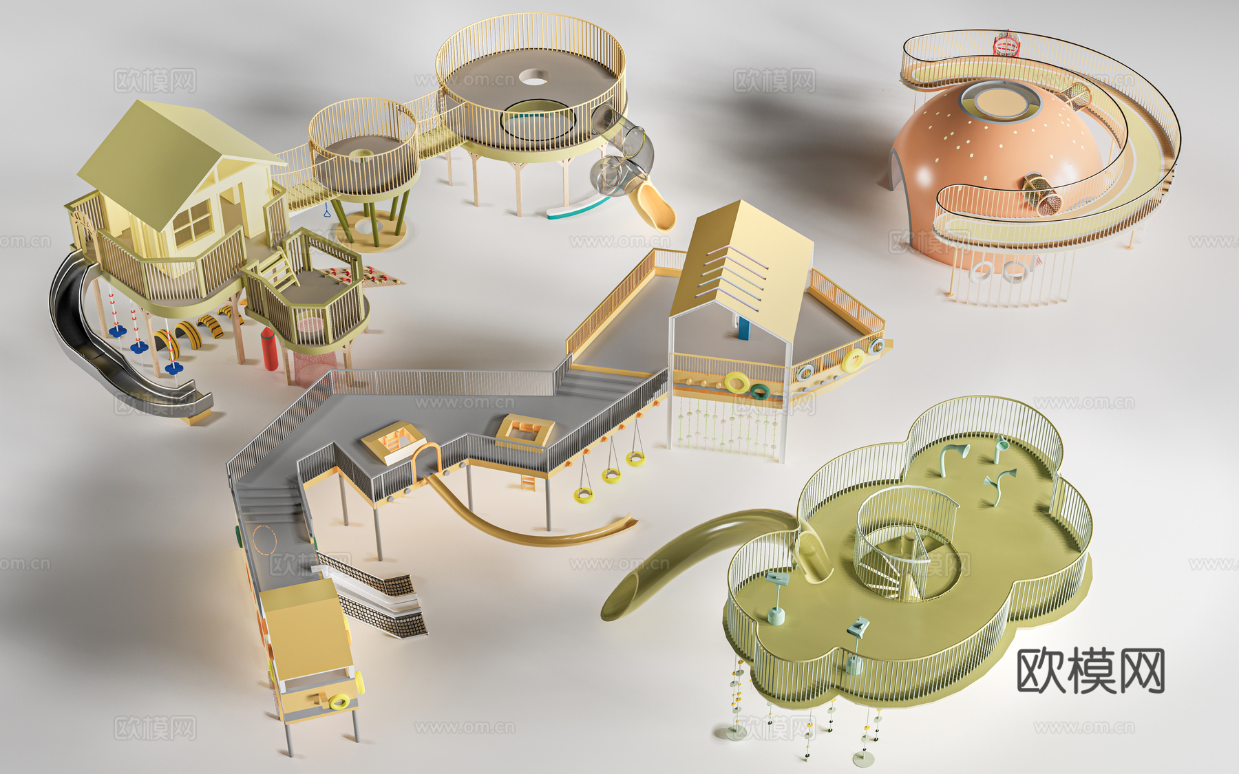 现代儿童游乐设施 儿童游乐器材 儿童滑梯su模型su模型