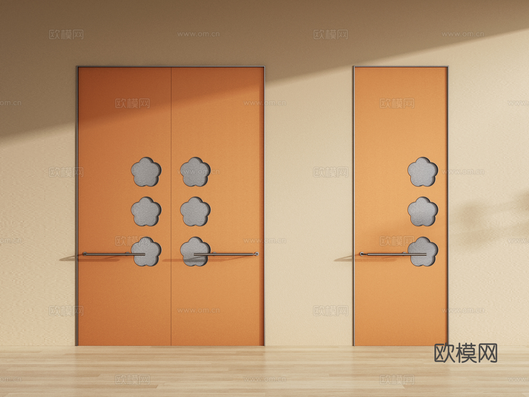 现代双开门 单开门 平板门su模型