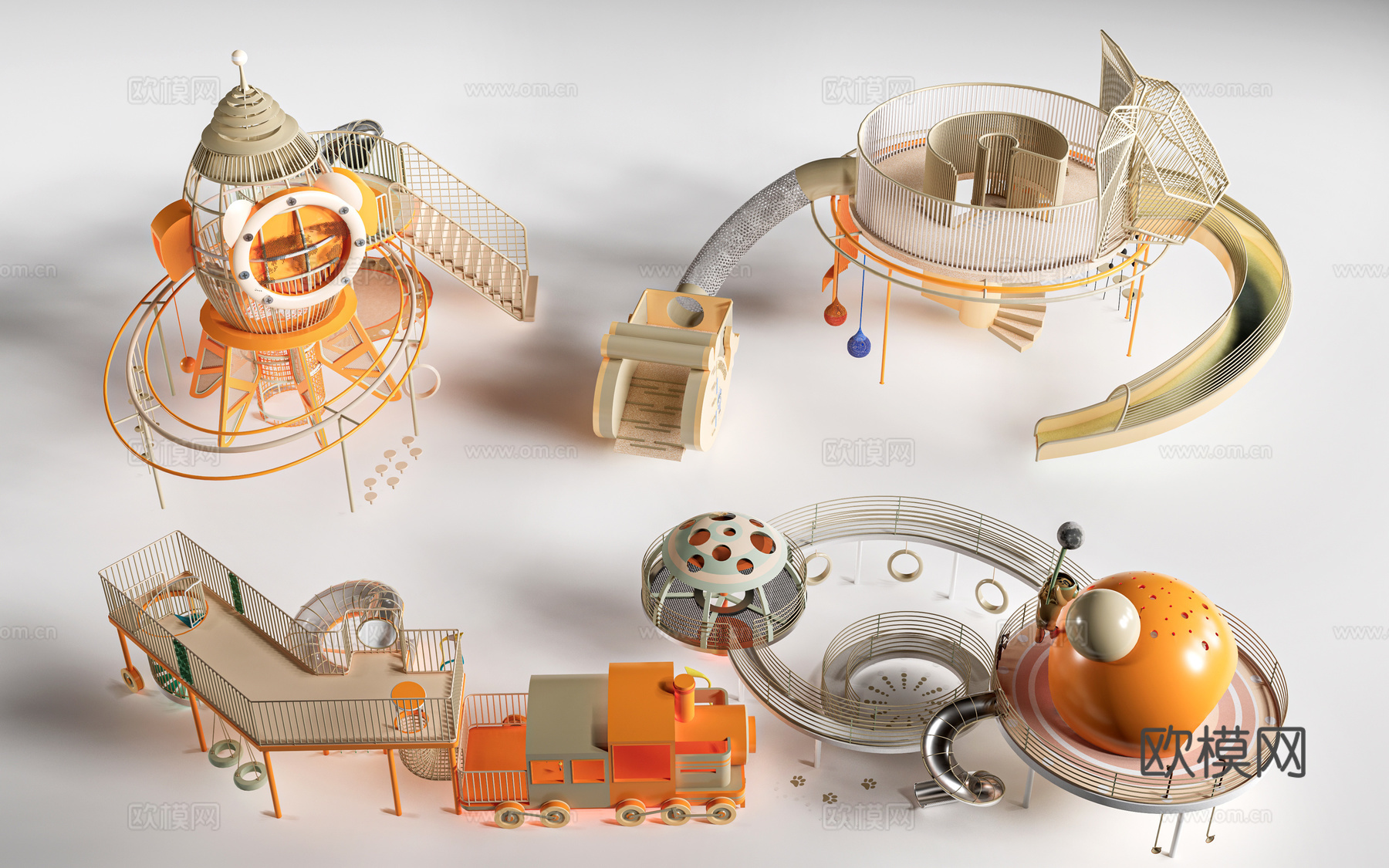 现代儿童游乐设施 儿童游乐器材 儿童滑梯su模型