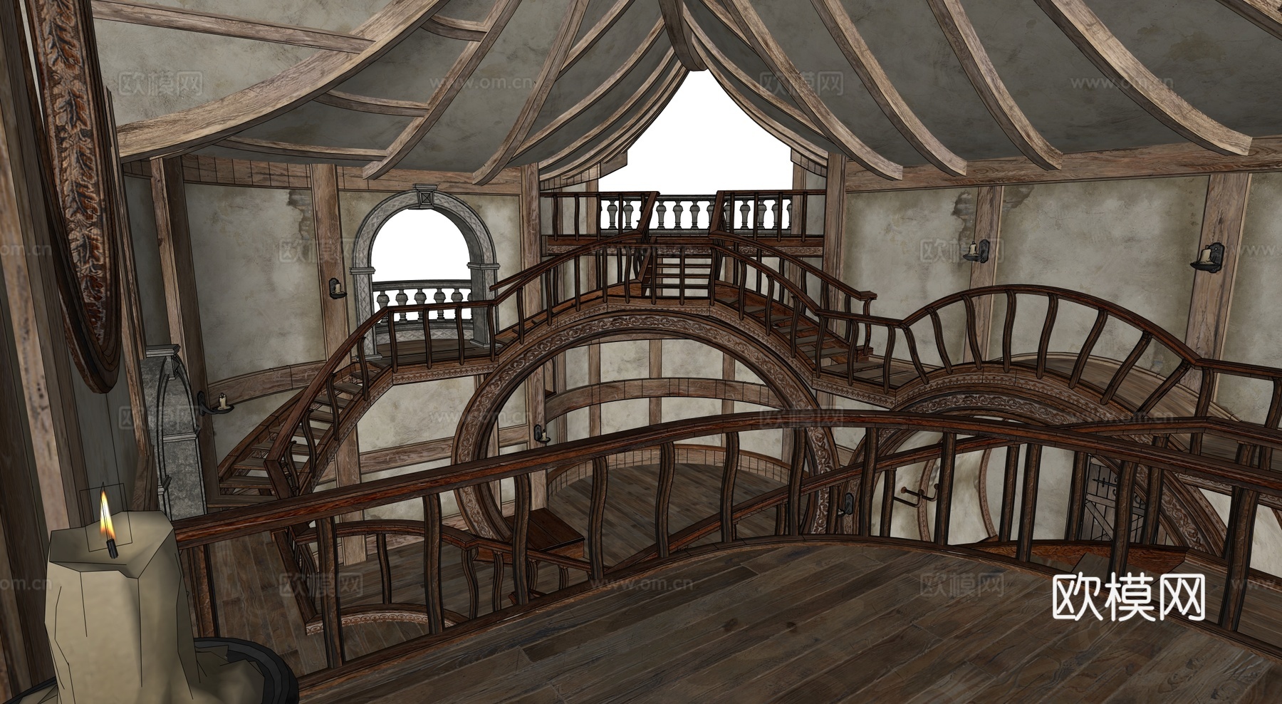 中世纪建筑 复古房屋 魔法屋 神话建筑 木屋su模型