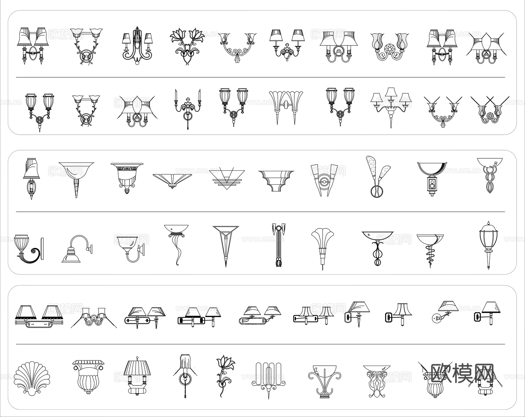 床头灯图库 欧式壁灯 镜前灯  异形壁灯cad施工图cad施工图