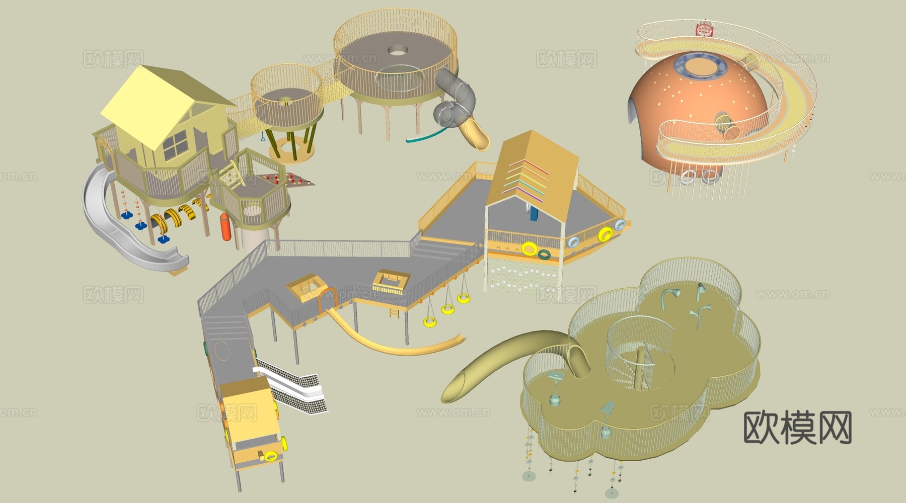 现代儿童游乐设施 儿童游乐器材 儿童滑梯su模型su模型