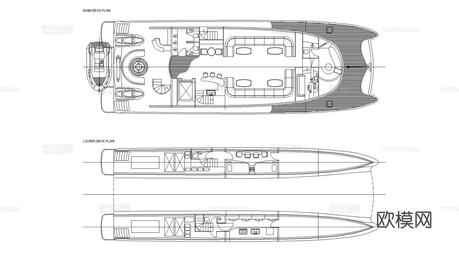 游艇双船 豪华游艇cad施工图