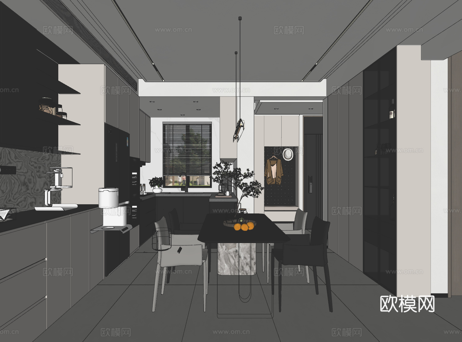 意式无主灯餐厅厨房su模型