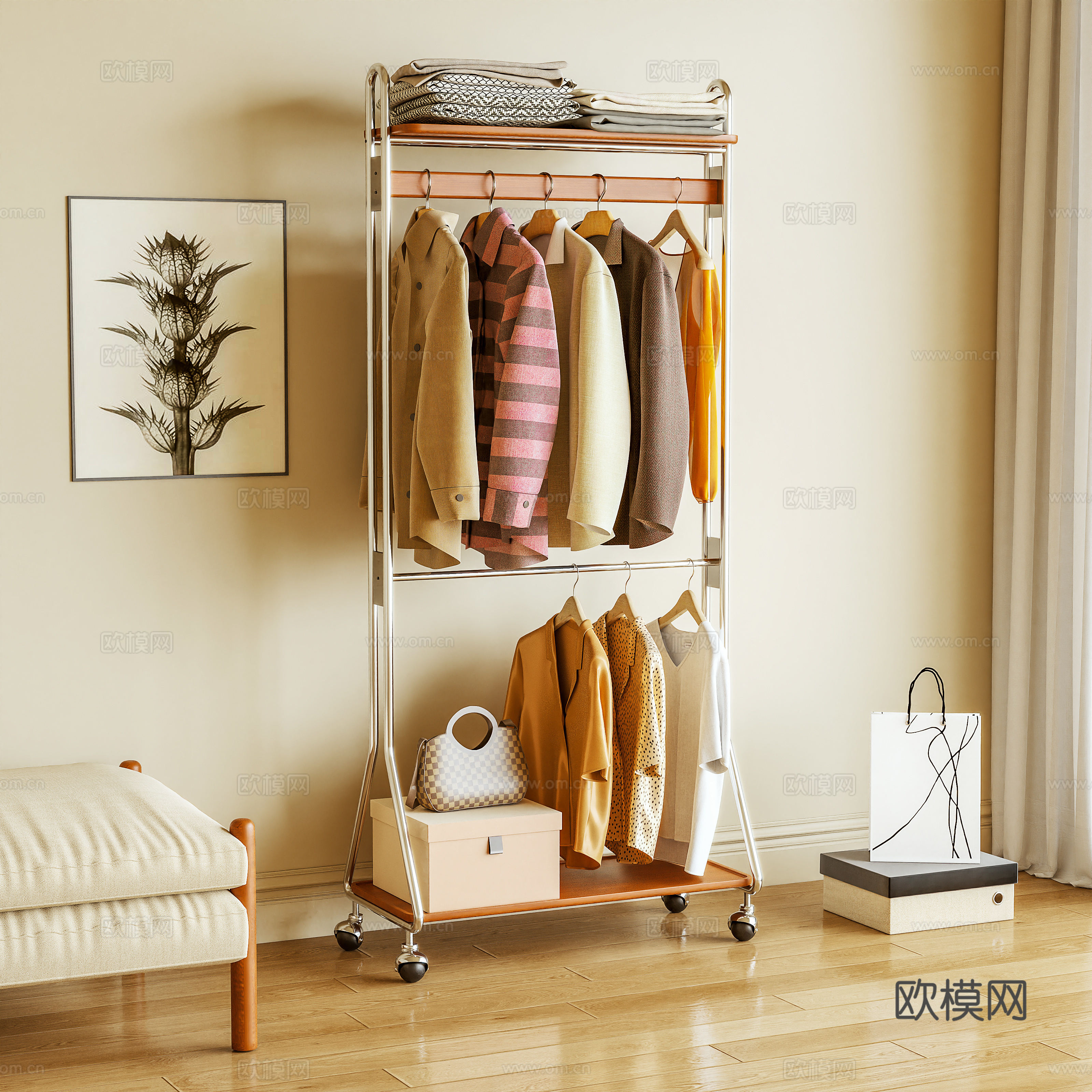 挂衣架 落地衣架 衣帽架 服饰 移动架3d模型3d模型下载