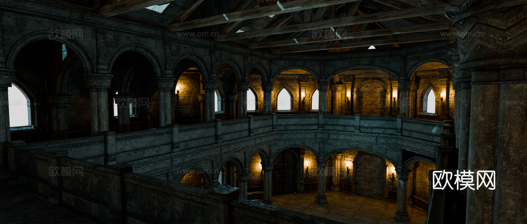 中世纪建筑 复古建筑 西方建筑 中世纪房屋大厅su模型