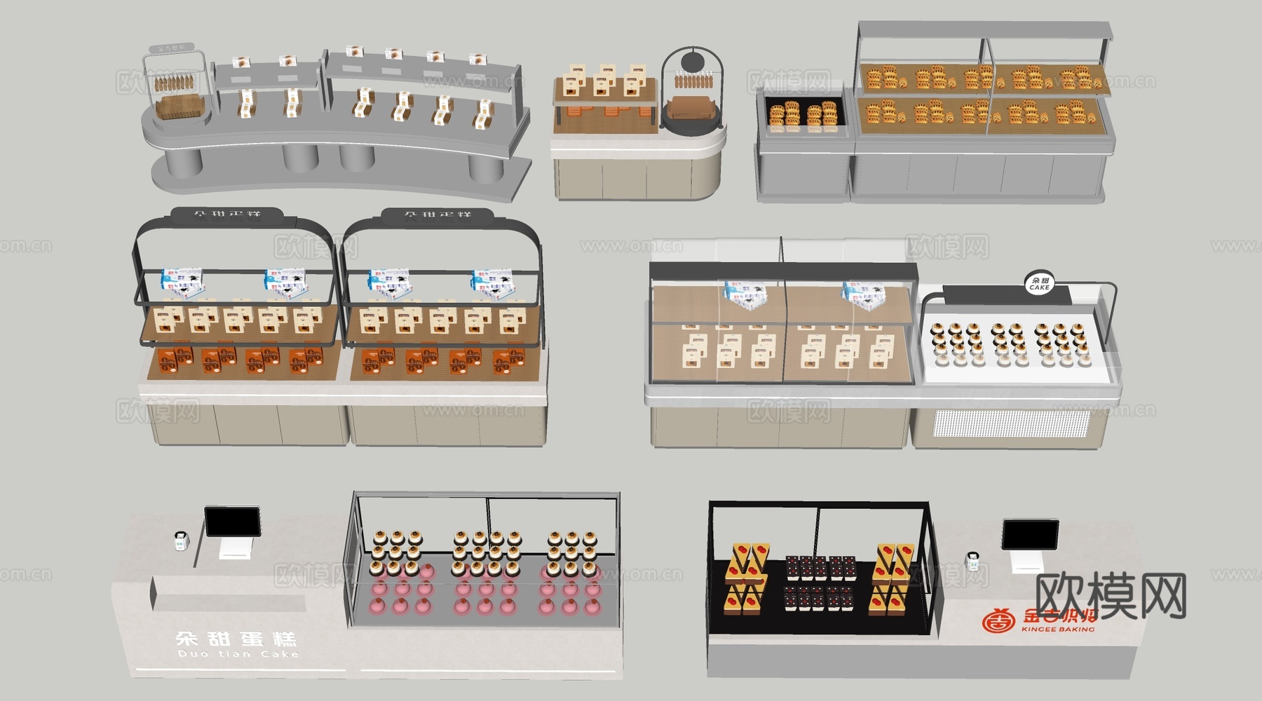 现代咖啡吧台 甜品店货架 收银台 服务台su模型