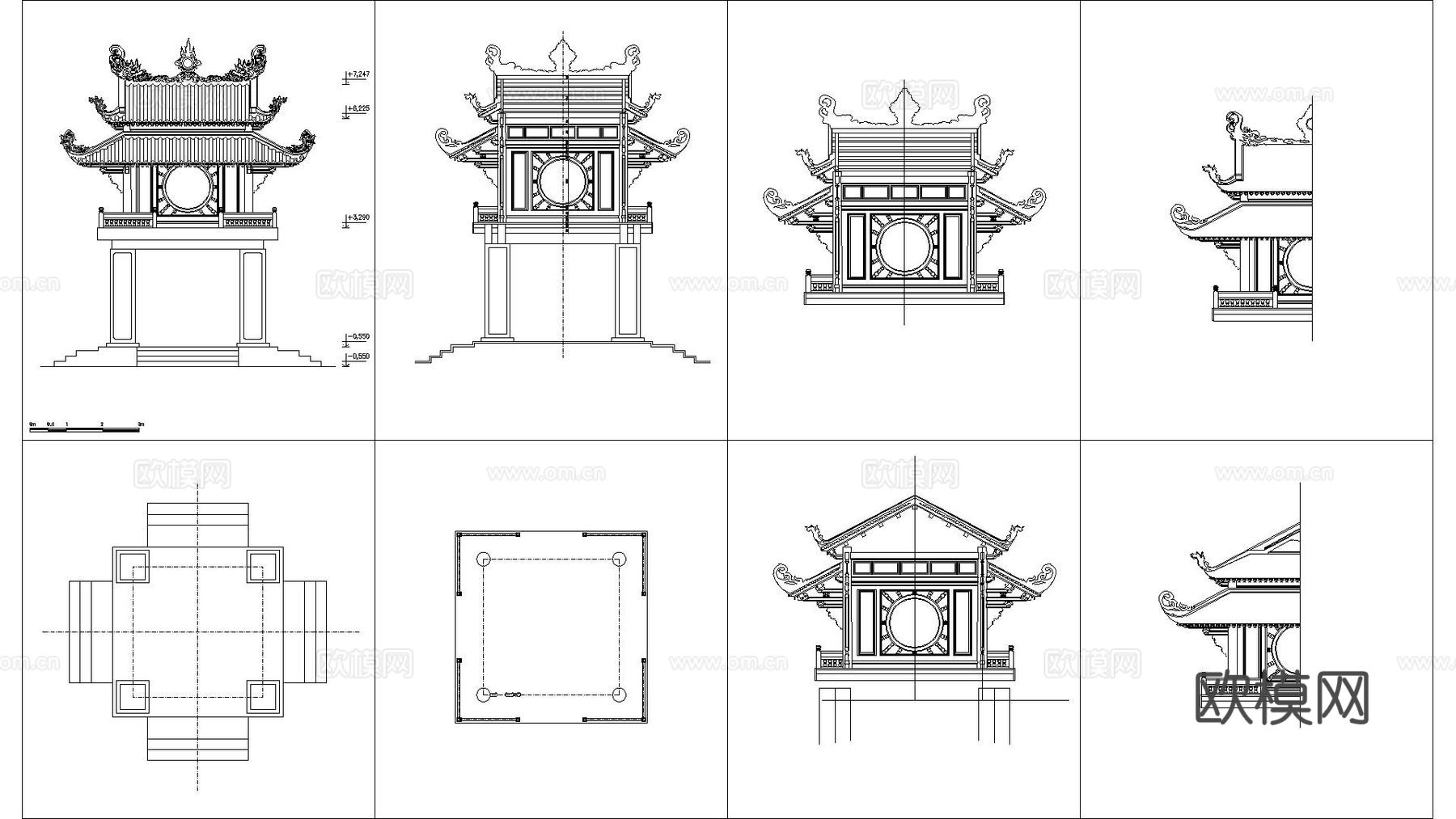 中式古建 牌楼 寺院大门cad施工图