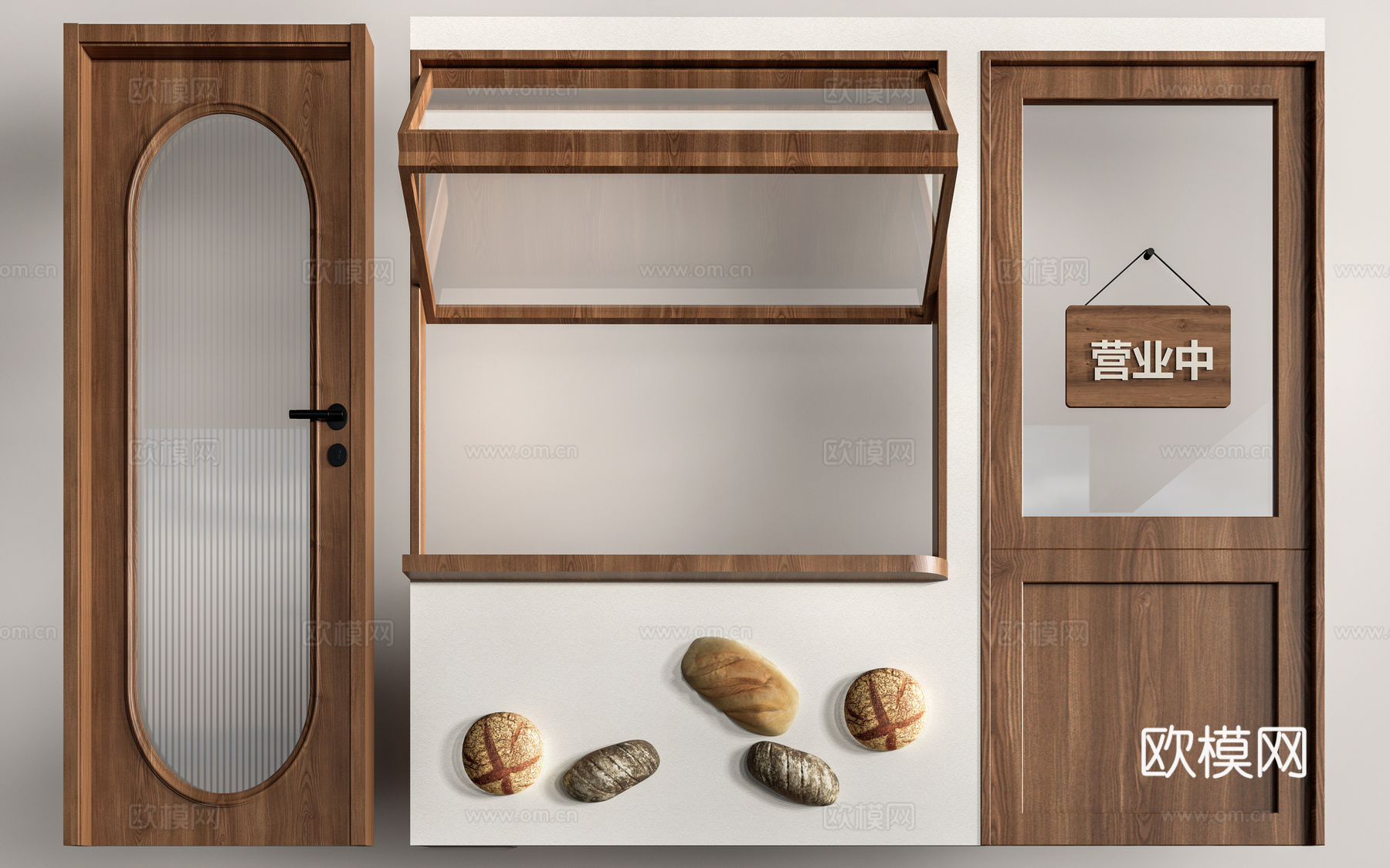 现代店铺玻璃门 咖啡厅门 奶茶店玻璃门 玻璃双开门su模型