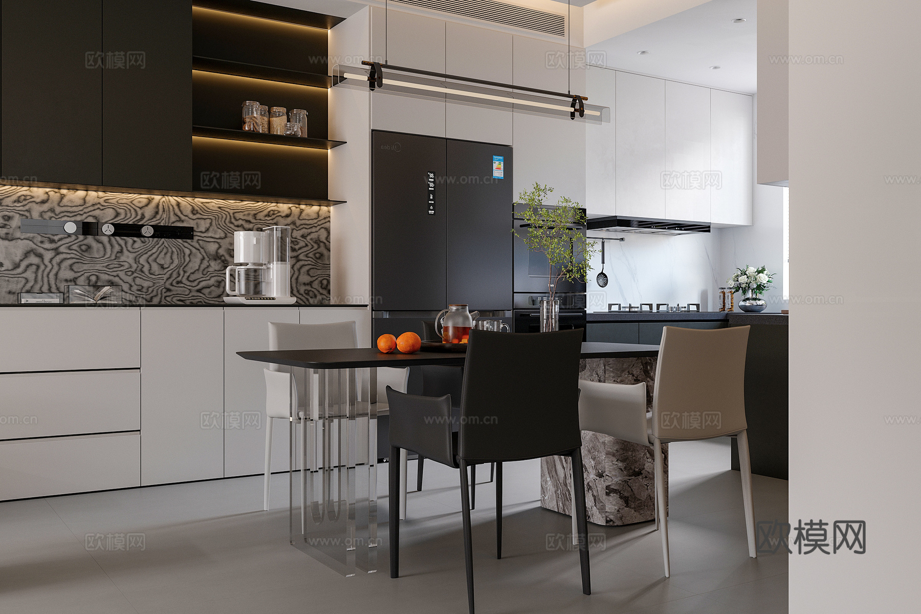意式无主灯餐厅厨房su模型