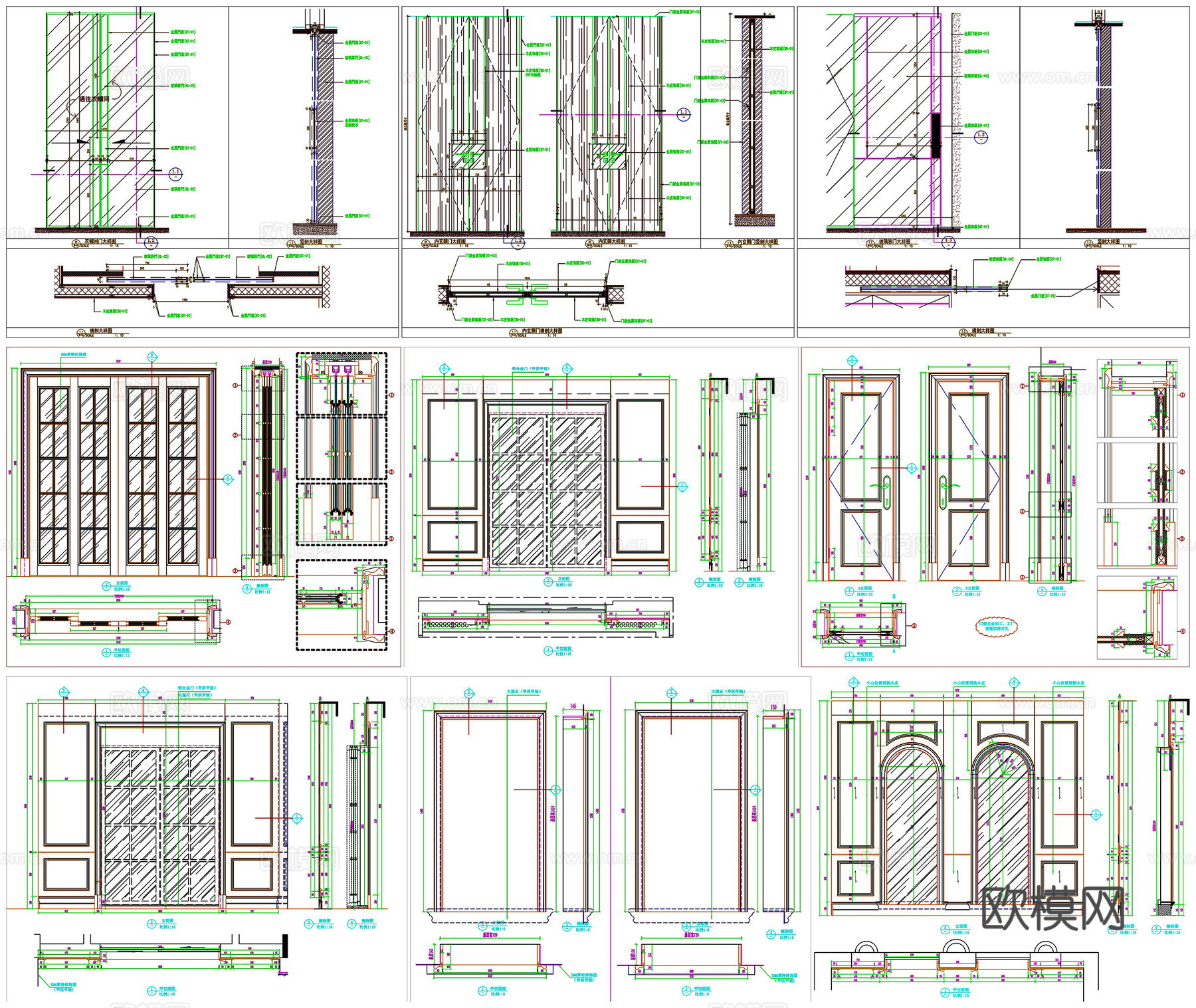 门表推拉门平开门剖面做法工艺详图节点CAD素材图库cad施工图