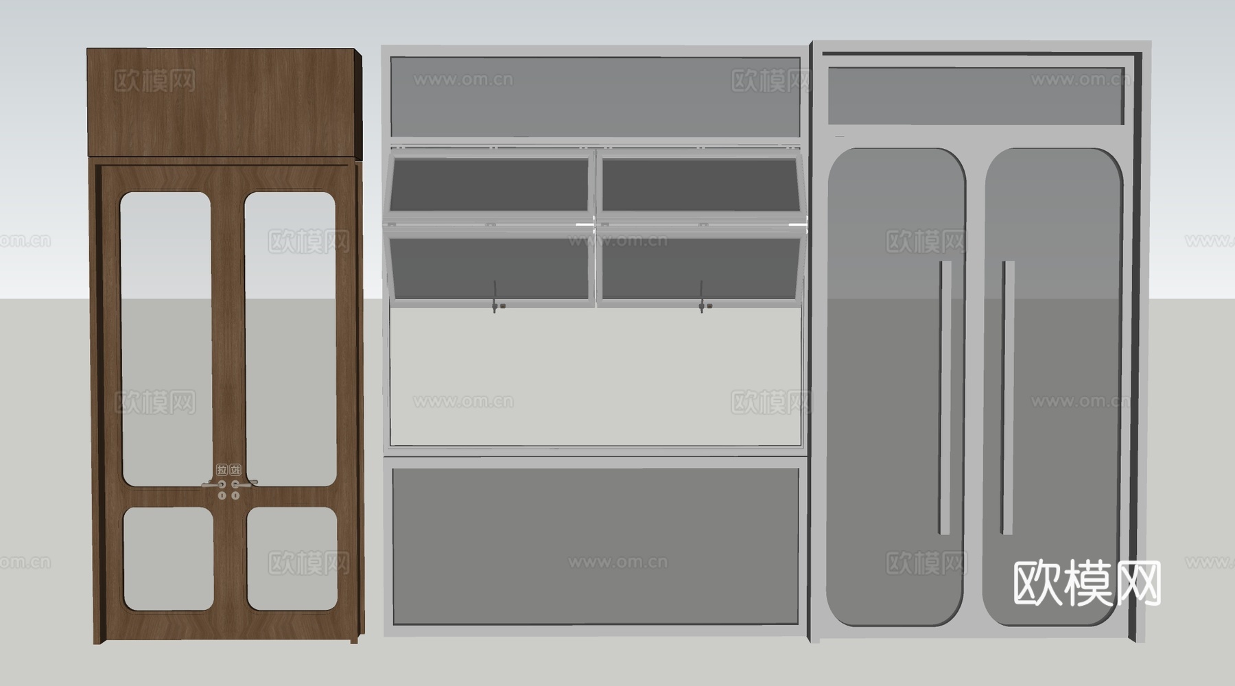 现代店铺玻璃门 咖啡厅门 奶茶店玻璃门 玻璃双开门su模型
