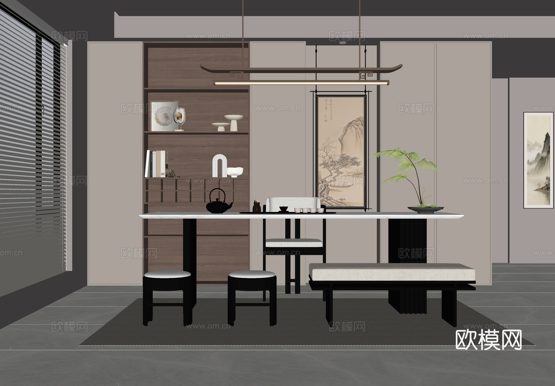 现代茶室 茶桌椅su模型