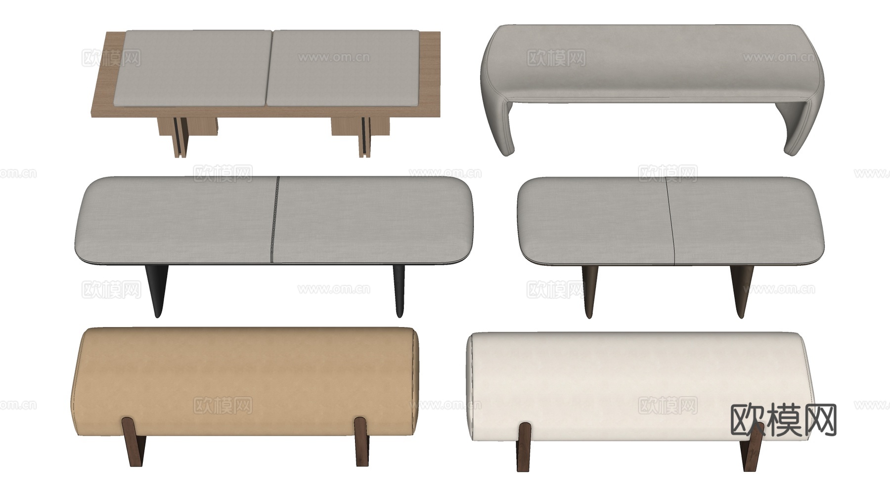 现代床尾凳 沙发凳su模型
