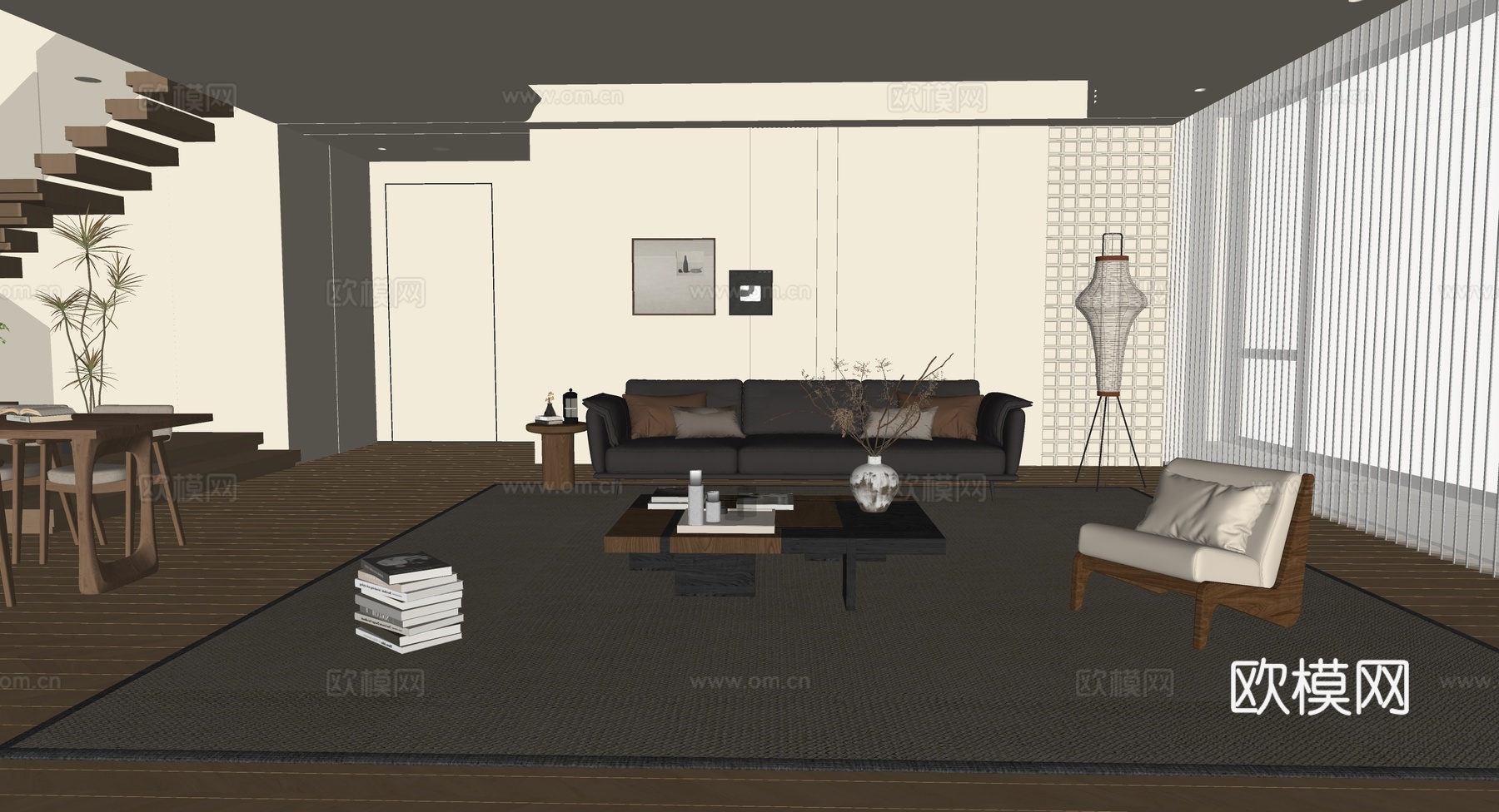 中古风客餐厅su模型