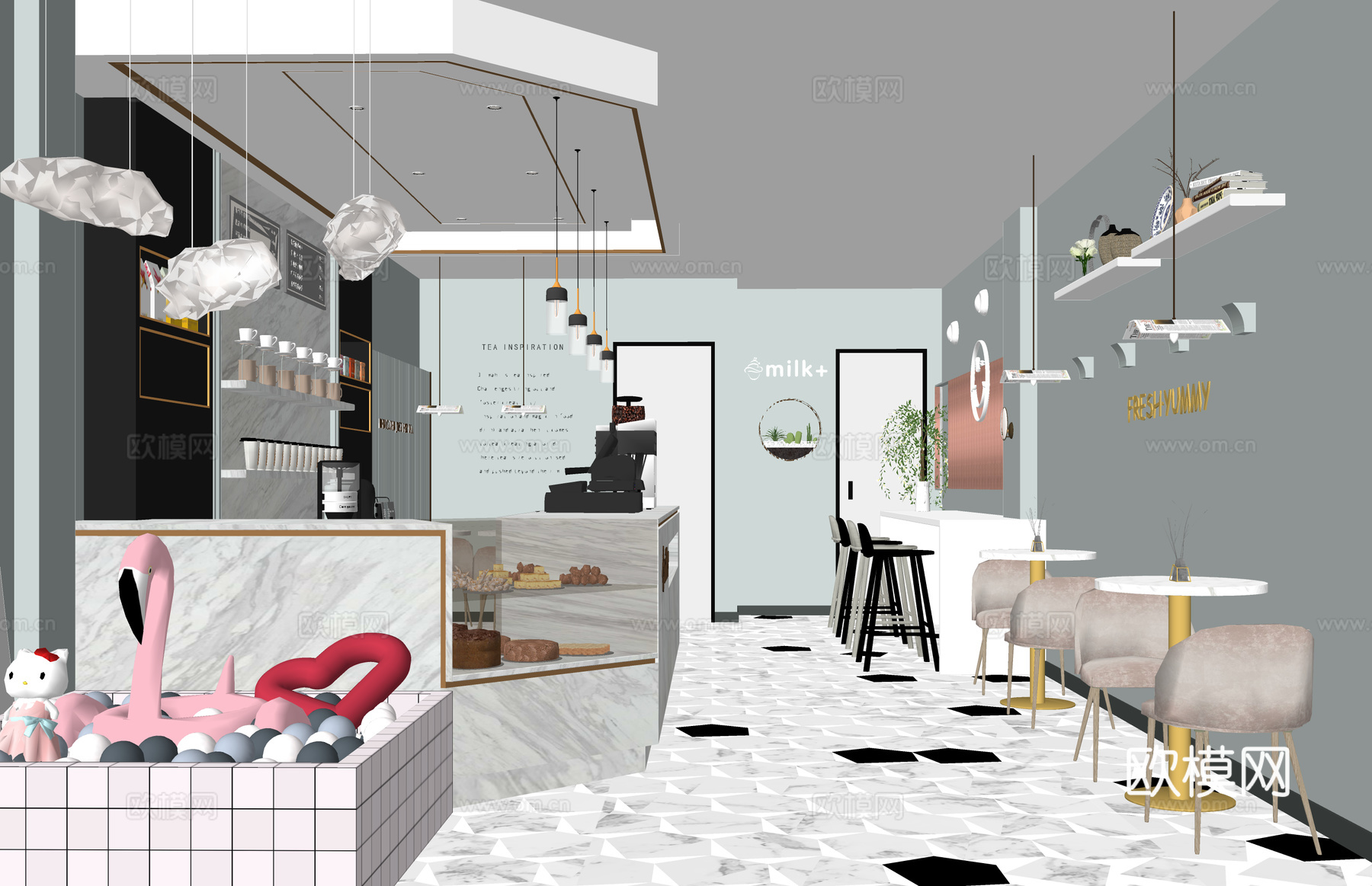 工装  商铺  店铺  咖啡店su模型