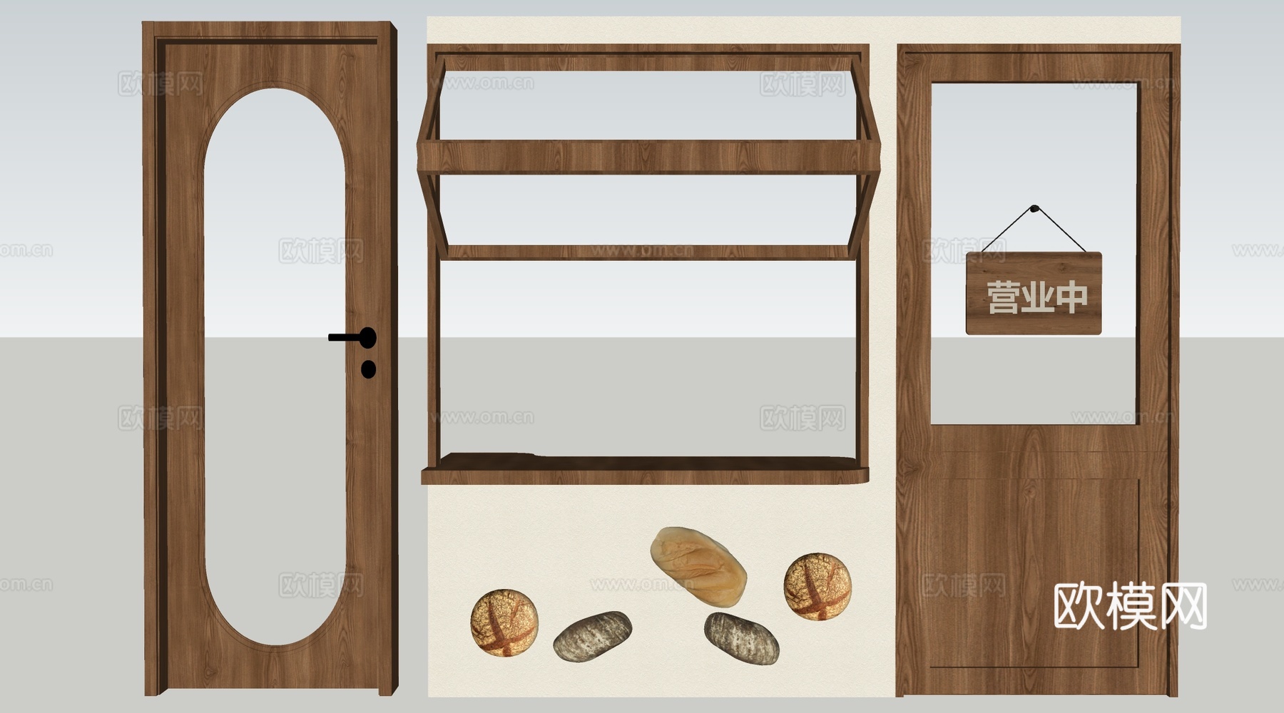 现代店铺玻璃门 咖啡厅门 奶茶店玻璃门 玻璃双开门su模型