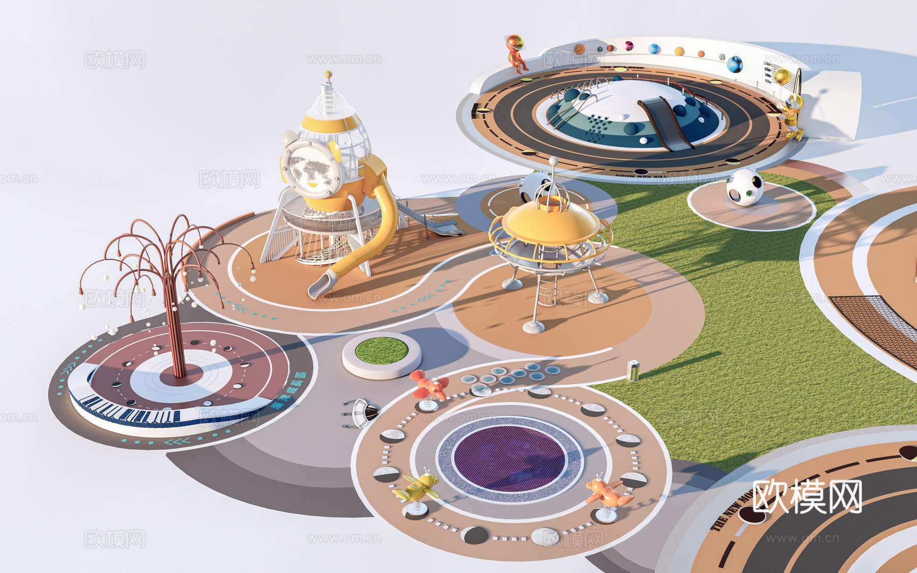 现代户外儿童游乐区 户外儿童游乐场 儿童塑胶场地su模型