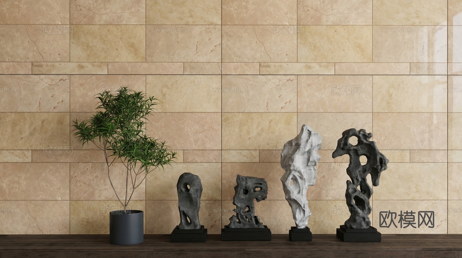 新中式太湖石  景观小品su模型