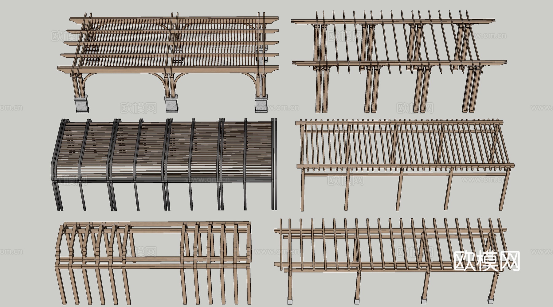 现代景观花架 葡萄架 廊架 绿植爬架su模型