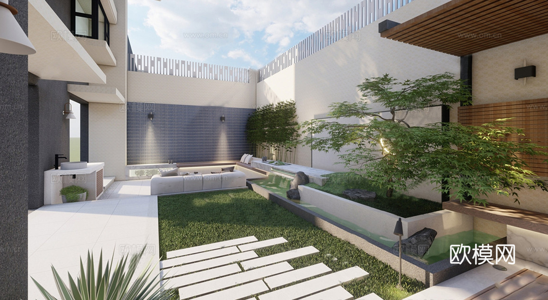 现代庭院景观 景观花园 室内景观su模型