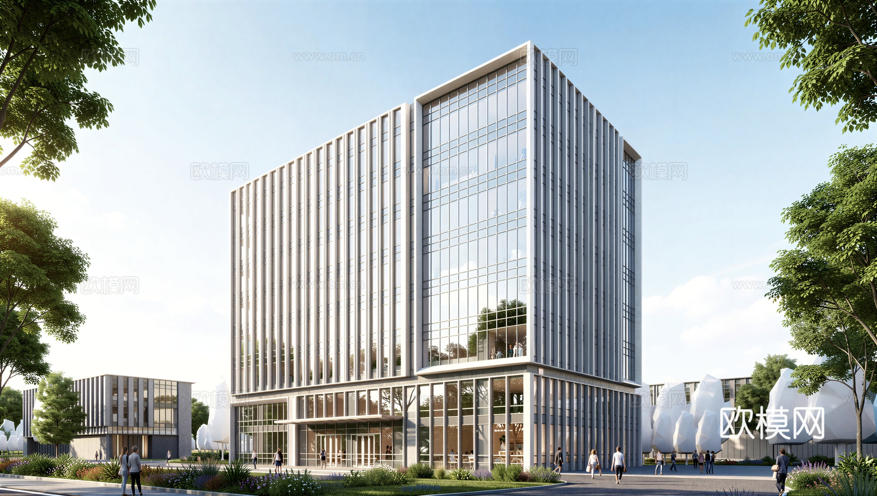 现代工业厂房 现代产业园 多层办公 厂房 产 产业园 办公楼su模型下载（渲染图1）