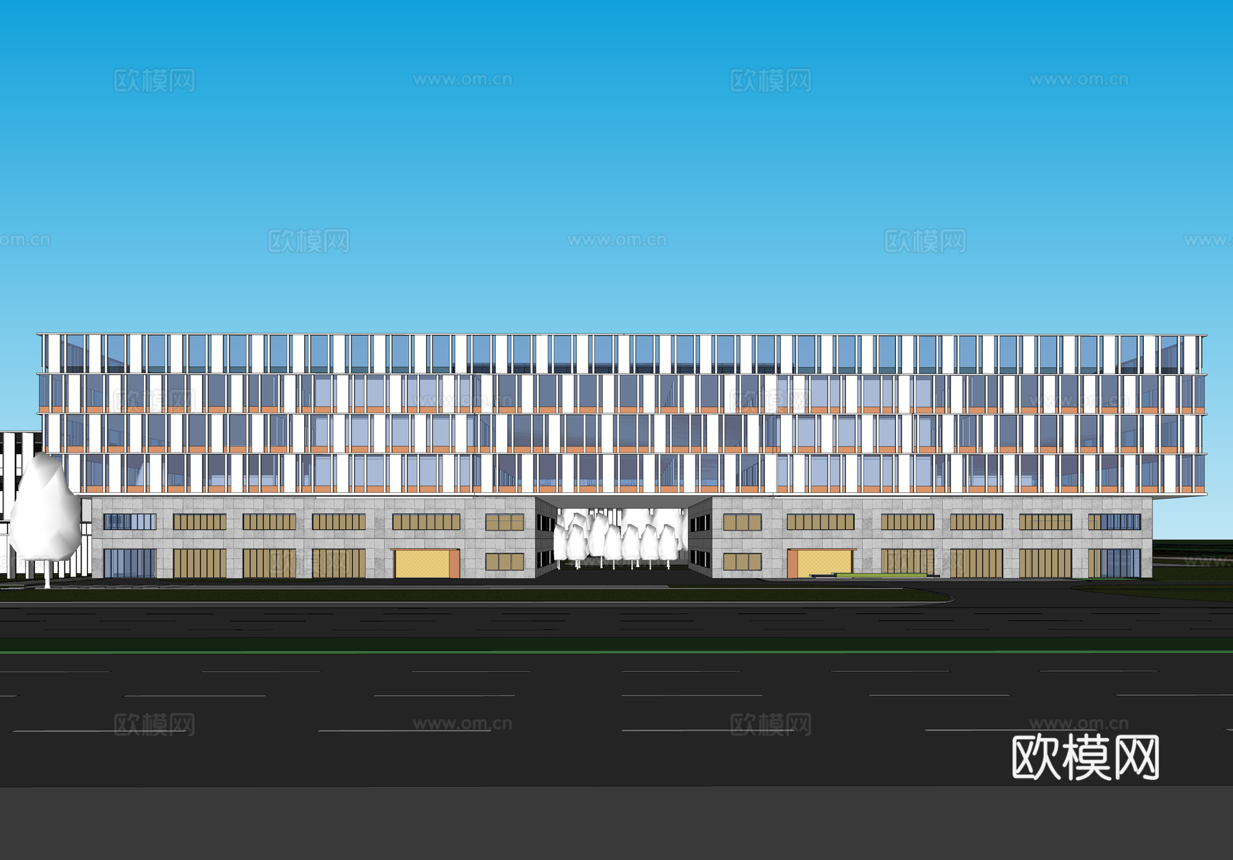 现代工业厂房 现代产业园 多层办公 厂房 产 产业园 办公楼su模型下载（渲染图2）