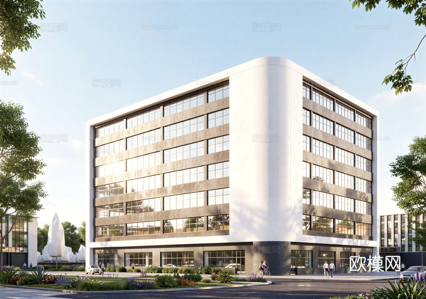 现代工业厂房 现代产业园 多层办公 厂房 产 产业园 办公楼su模型下载（渲染图1）