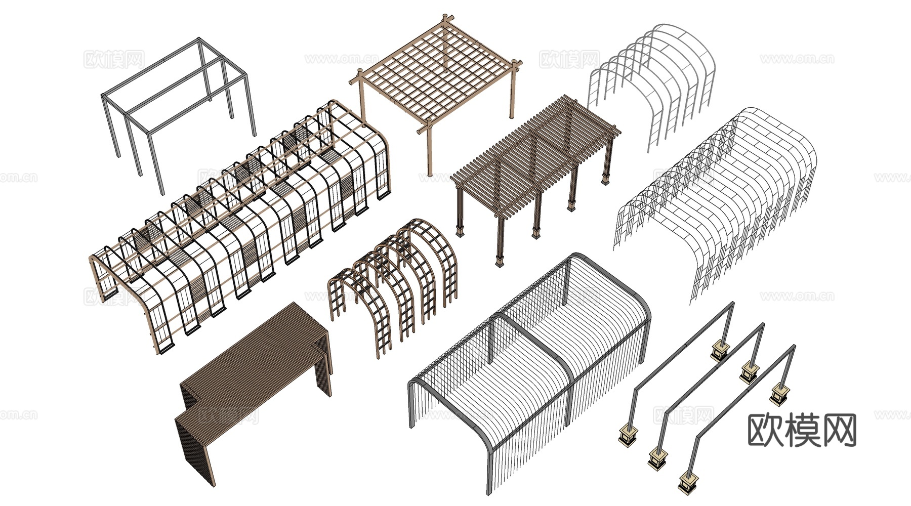 现代景观花架 葡萄架 廊架 绿植爬架su模型