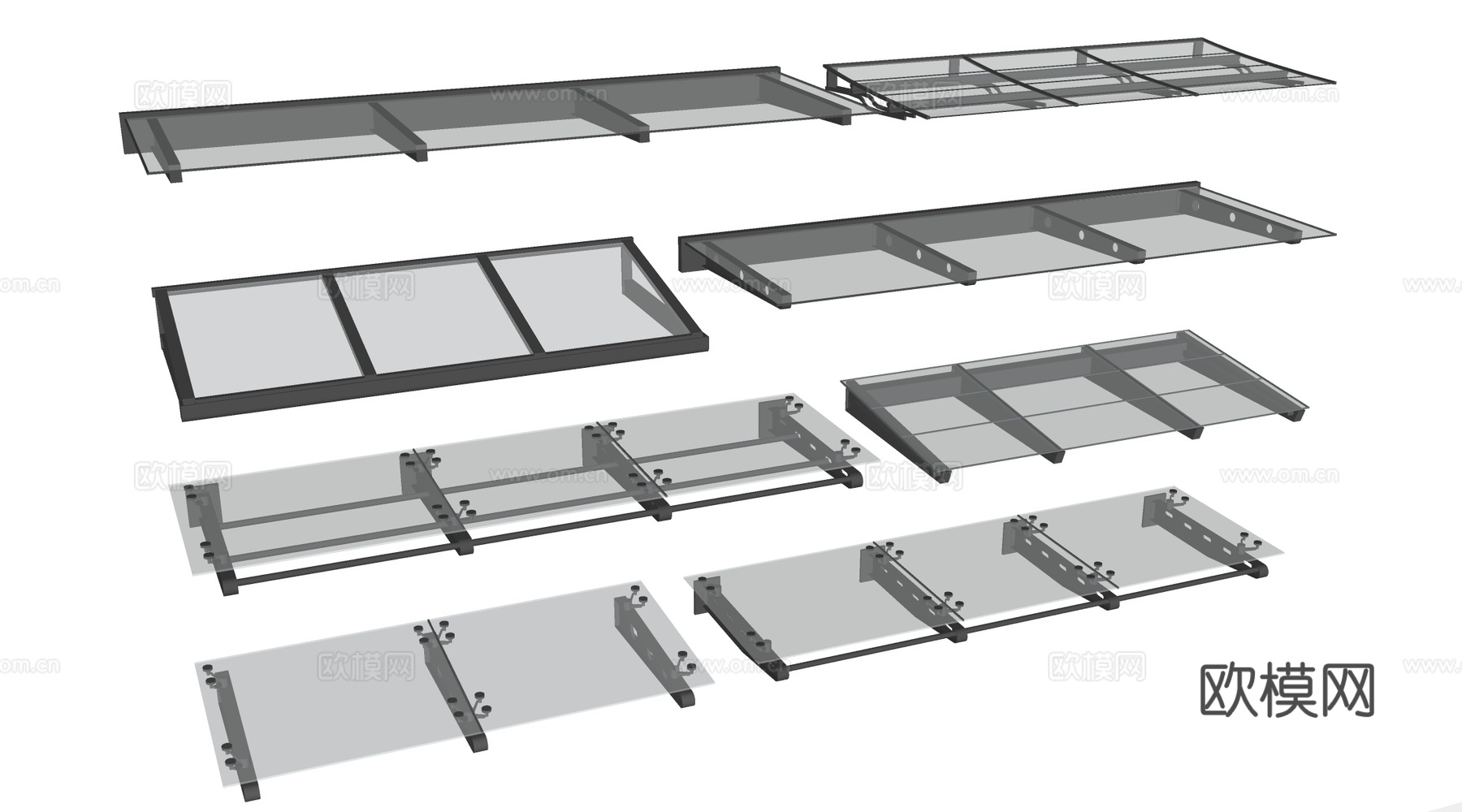 现代玻璃雨棚 钢构雨棚 玻璃雨打 阳光棚su模型