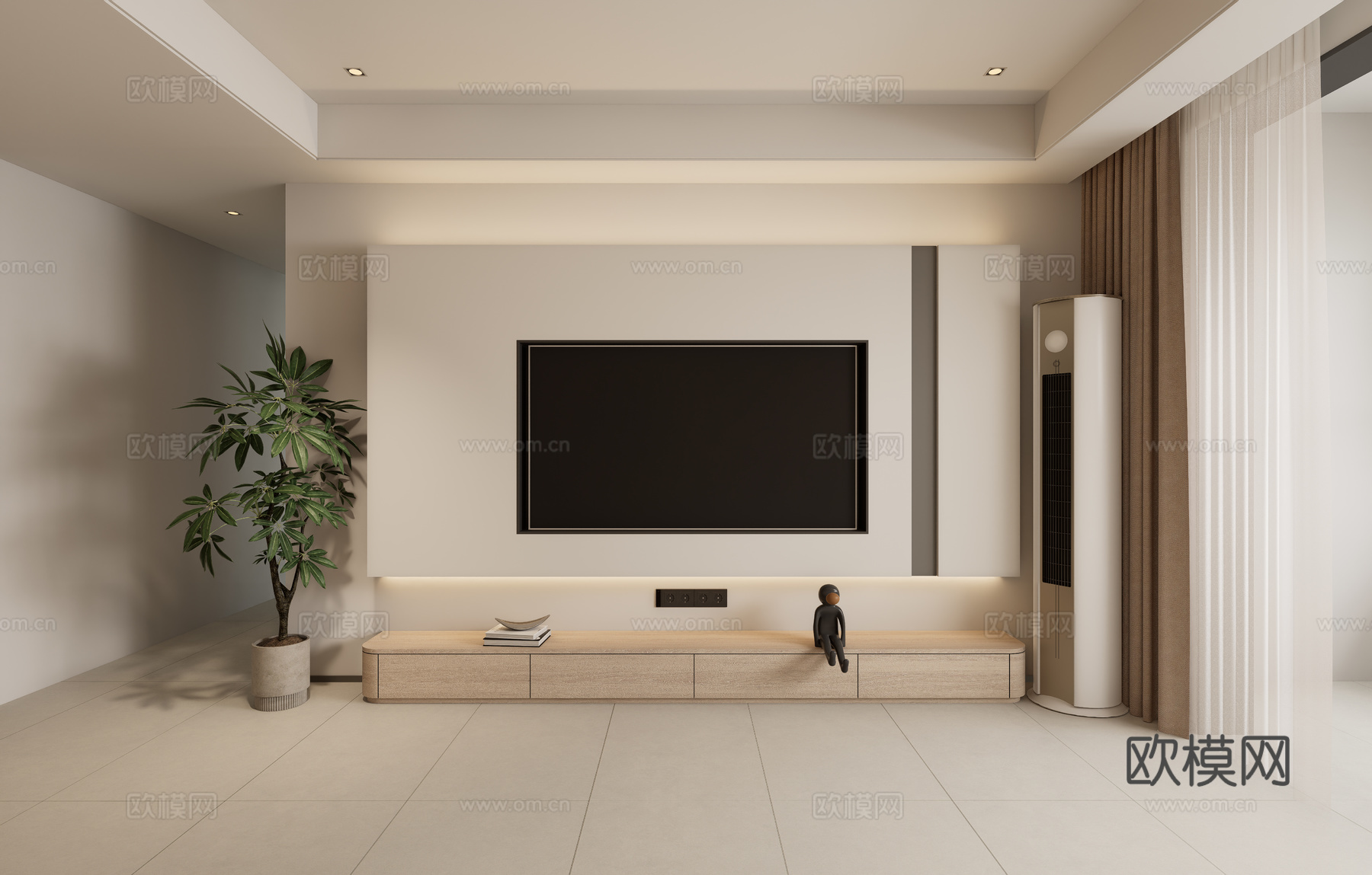 客餐厅，餐厅，客厅，奶油风，软装配饰su模型