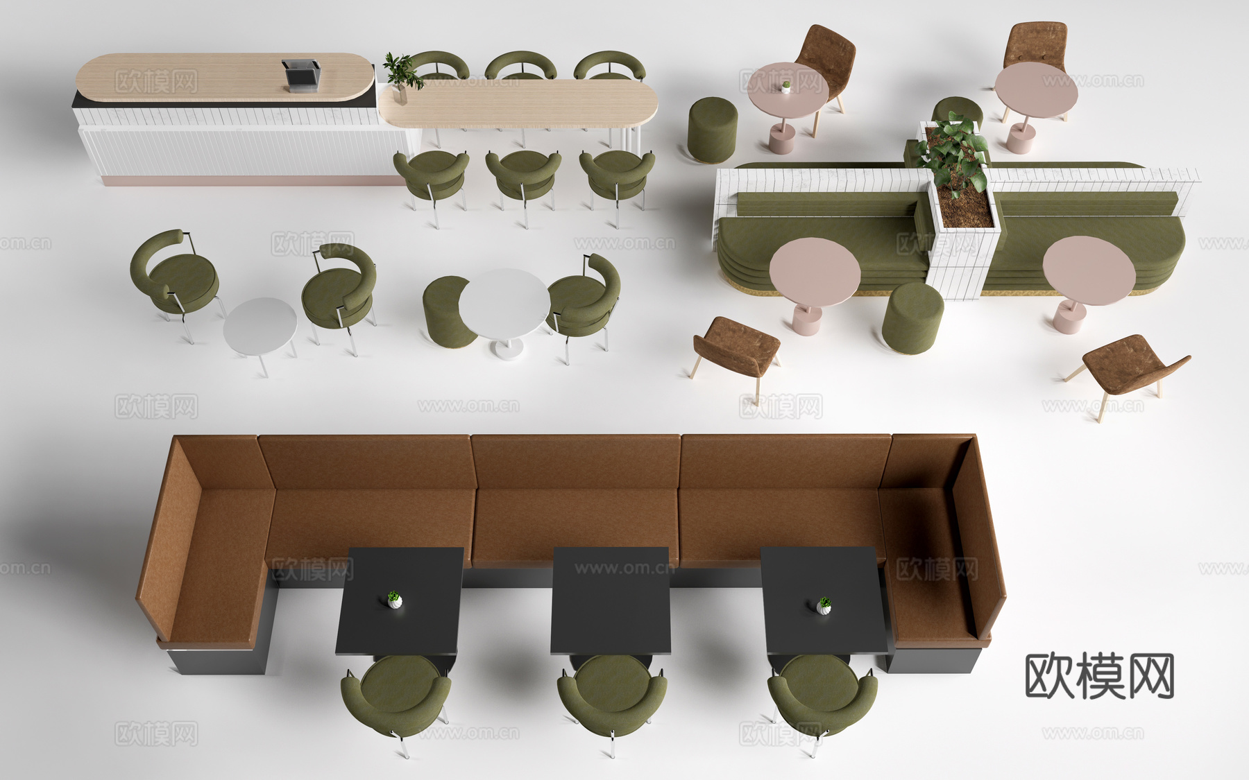 现代餐饮桌椅 餐饮卡座 餐饮吧台 咖啡厅桌椅su模型