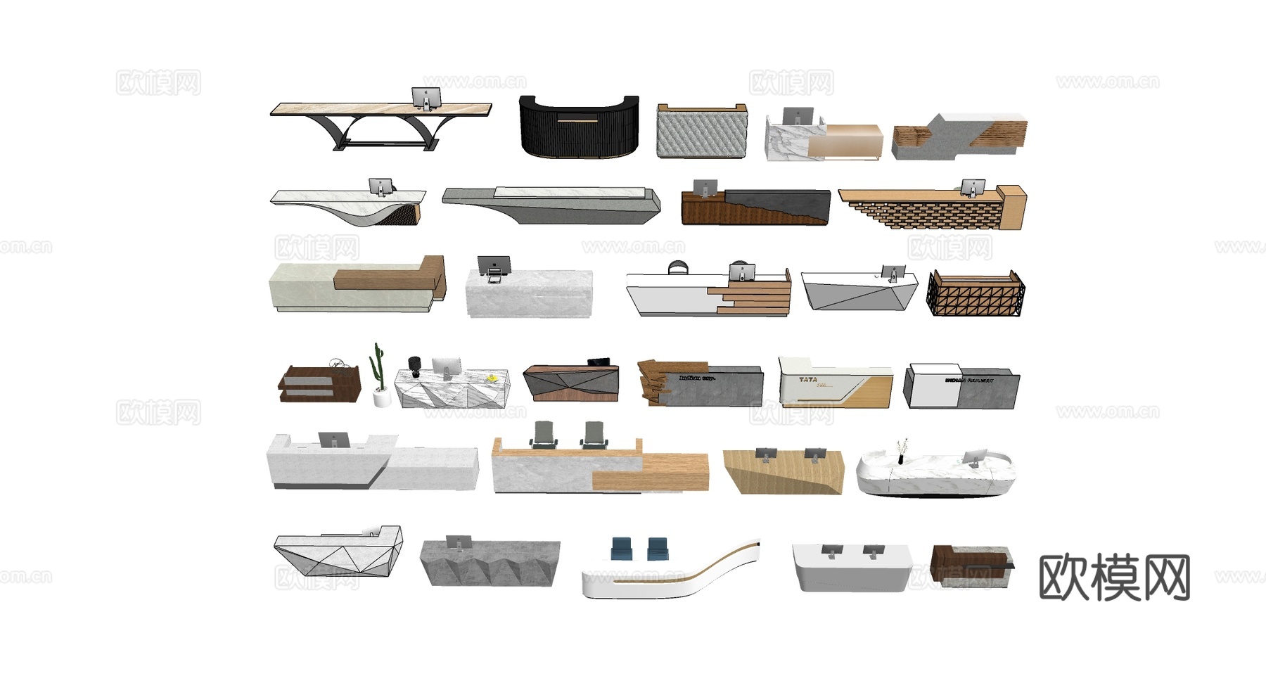 现代简约工装前台 带电脑接待台 大理石前台  木纹前台  弧su模型