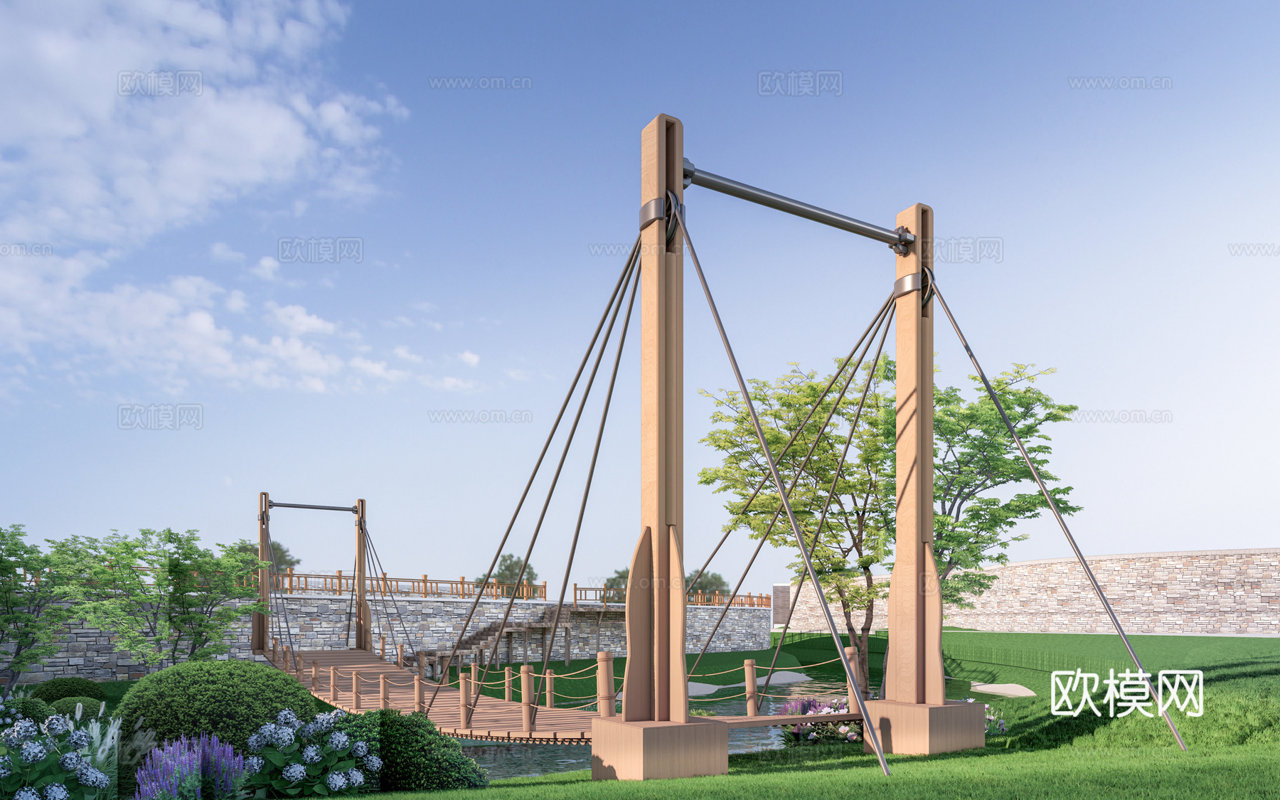 现代景观吊桥 景区吊桥 木栈桥su模型