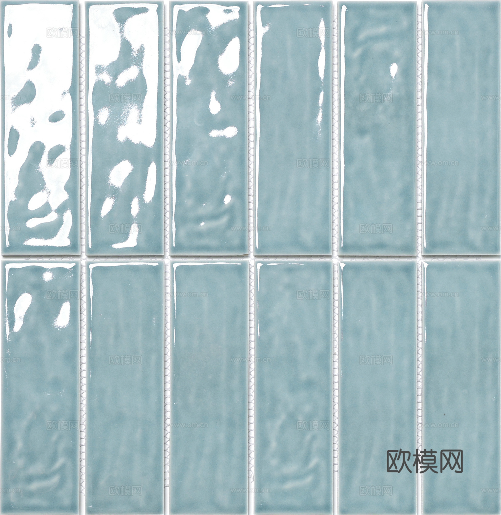 浅蓝手工渐变釉面长条砖 高清瓷砖贴图 无缝